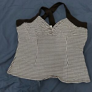 Unique Vintage Black and White Houndstooth Blouse